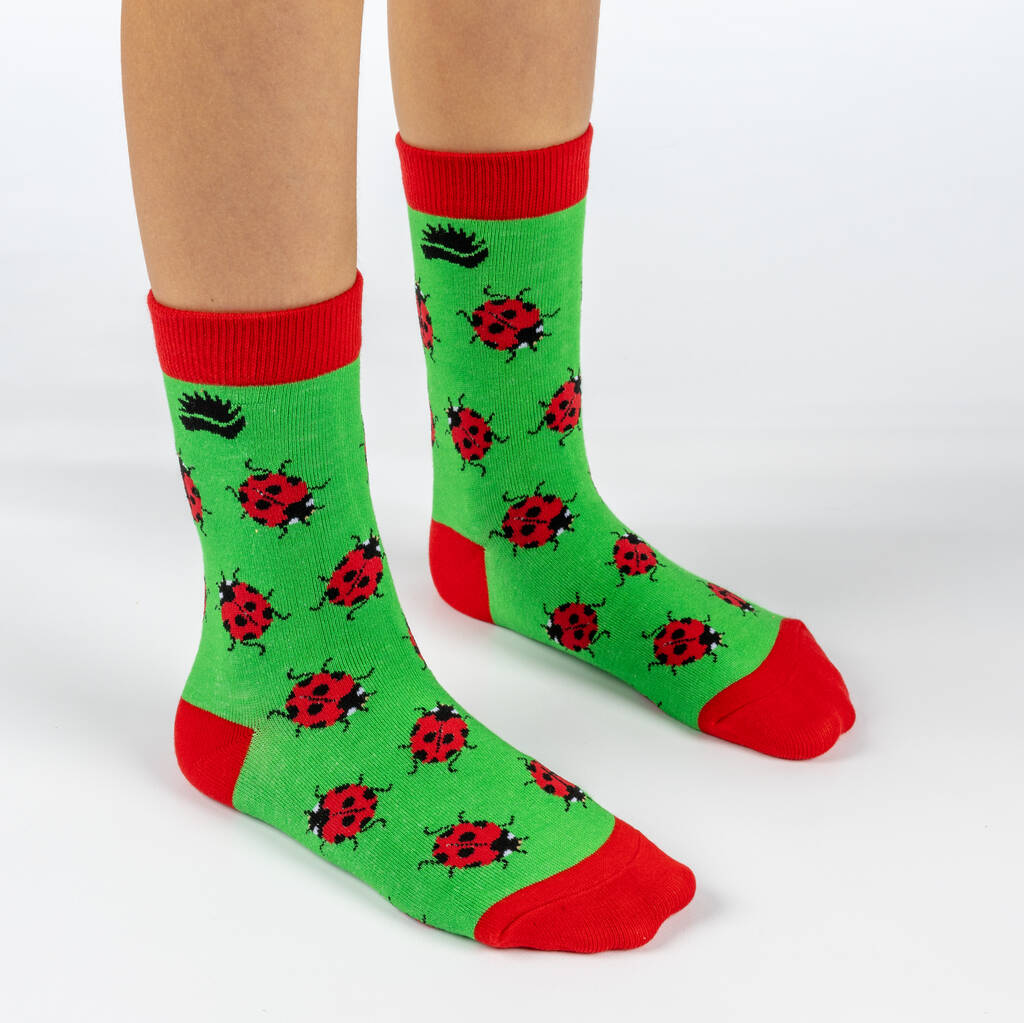 Kids Bamboo Socks - Ladybird Socks - Vegan Socks - Ladybug, Green