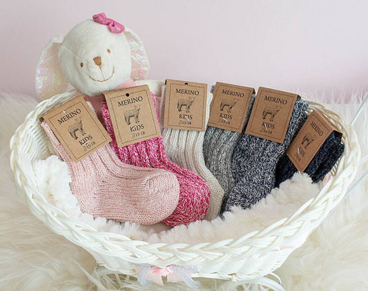 Kids Merino Socks, Natural Merino Wool, Grey/Multi-Coloured/Natural/Pink/White