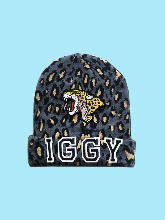 Kids Personalised Beanie Grey Leopard, Grey