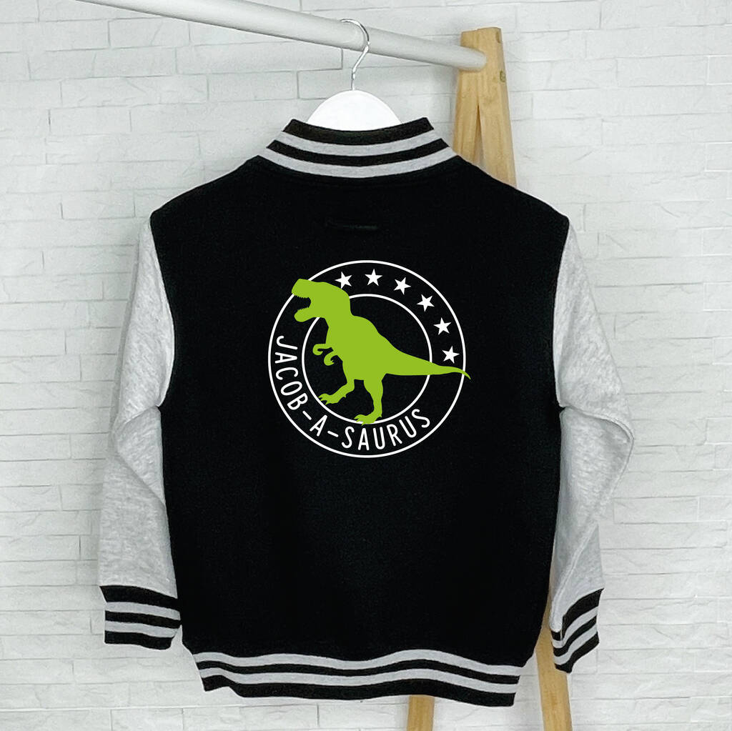 Kids Personalised Dinosaur Varsity Jacket