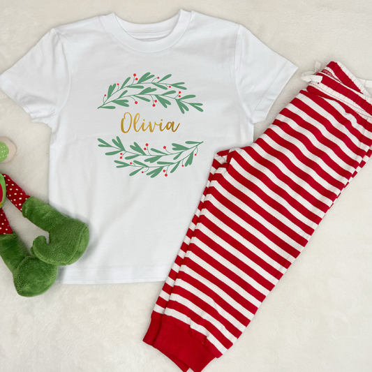 Kids Personalised Garland Christmas Pyjamas