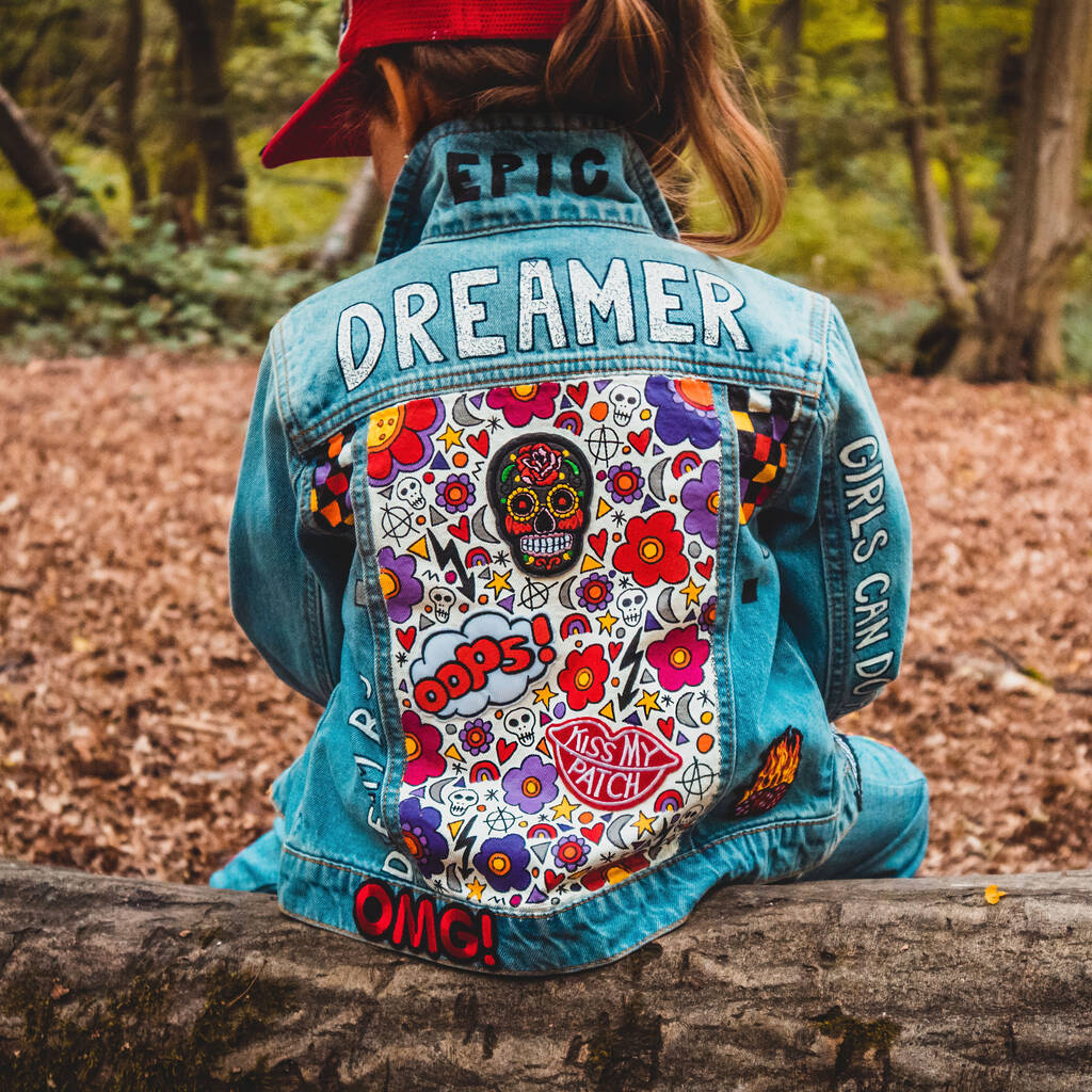 Kids Personalised Hand Painted Denim Jacket, Multi-Coloured