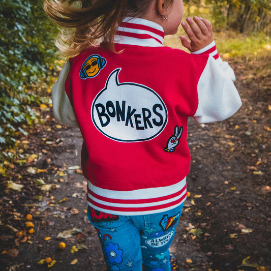 Kids Personalised Hand Painted Varsity Jacket, Red