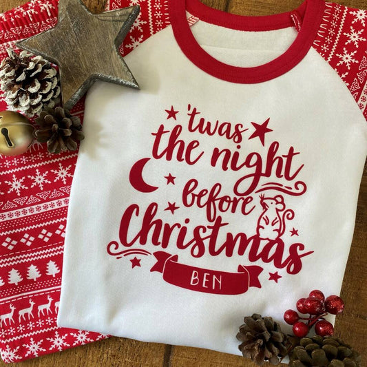 Kids Personalised 'Twas The Night Before' Pyjamas, Red