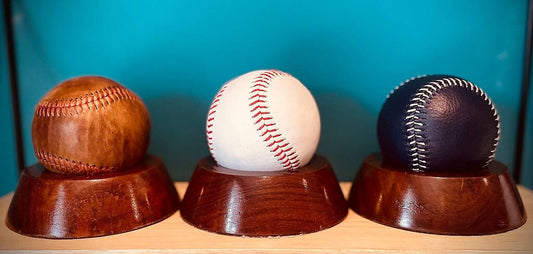 Leather Baseball With Wooden Stand, Brown