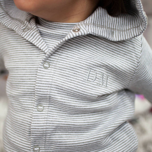 Embroidered Initials Grey Stripey Baby Hooded Jacket, Grey