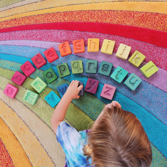 Handcrafted Wooden Alphabet Cuboids In Rainbow, Multi-Coloured/Natural