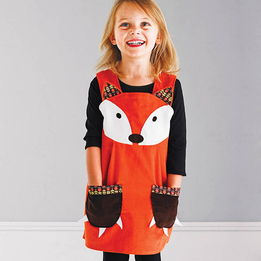 Girls Fox Pinafore Dress Up, Orange