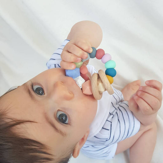 Muted Rainbow Teething Rattle