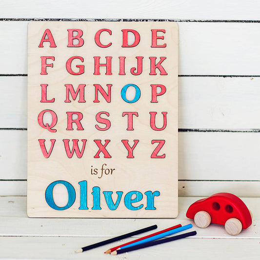 My First Alphabet Boys Personalised Puzzle, Multi-Coloured/Red