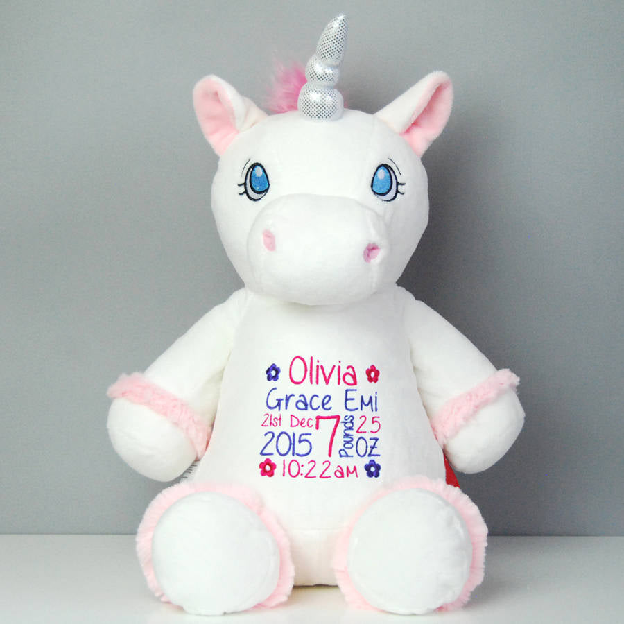 Personalised New Baby Unicorn Soft Toy, Natural/White