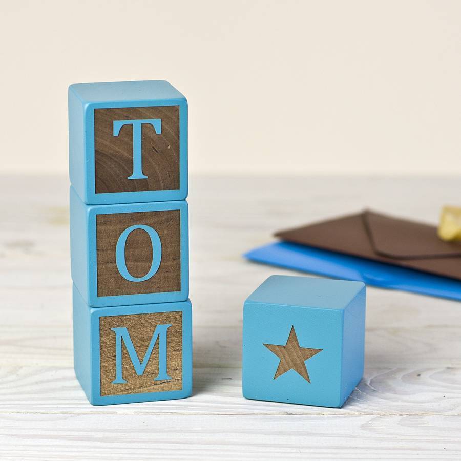 Personalised Baby Blue Keepsake Blocks, Blue/Multi-Coloured