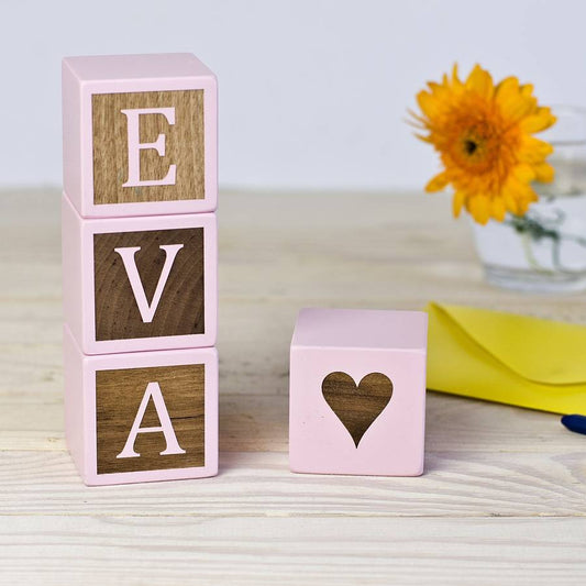 Personalised Baby Girl Pink Keepsake Blocks, Pink