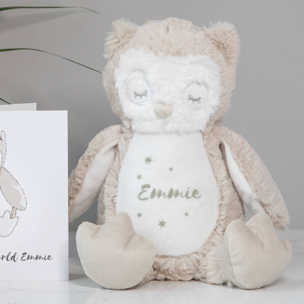 Personalised Baby Owl Soft Toy, Grey