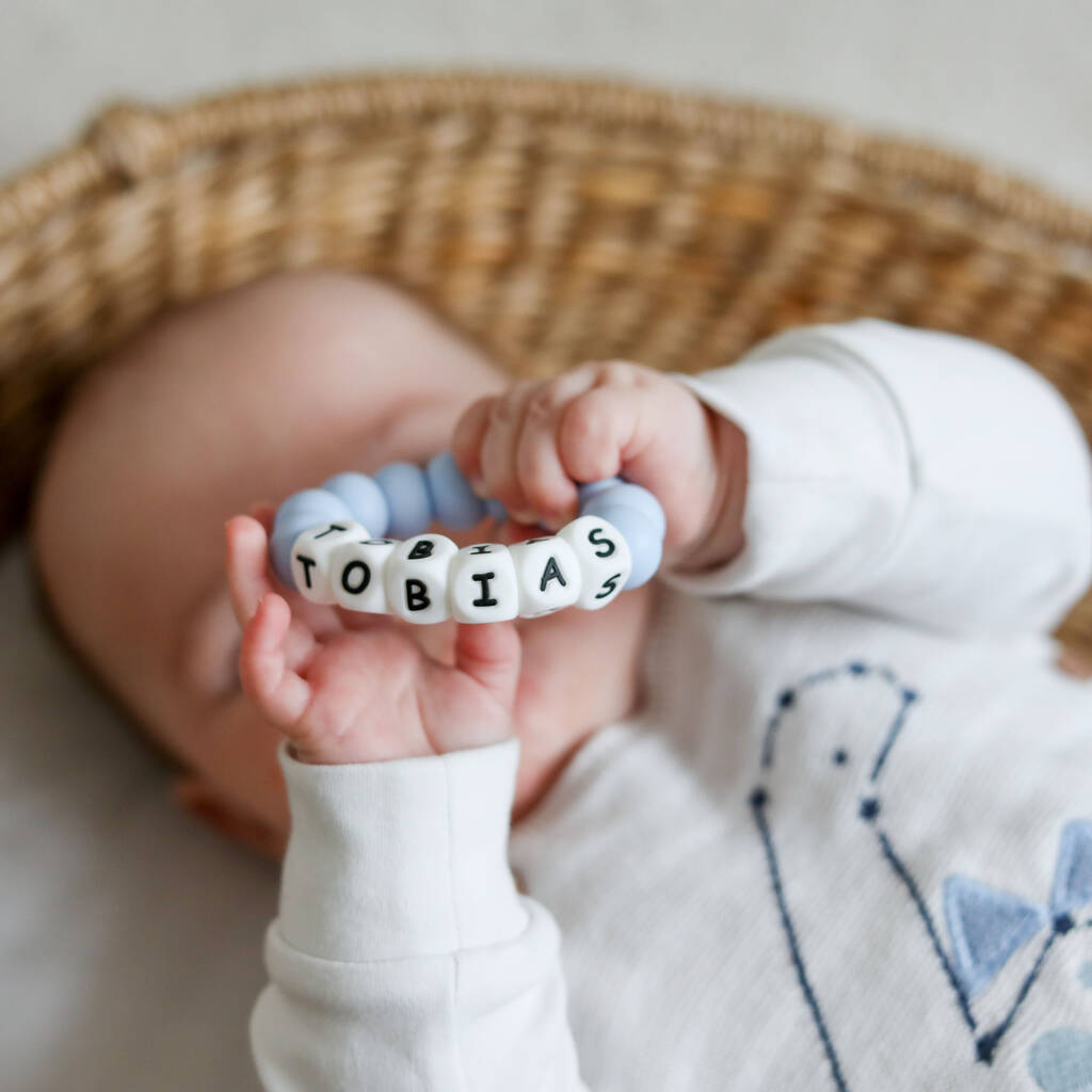 Personalised Block Colour Teething Rattle, Multiple Choices Available