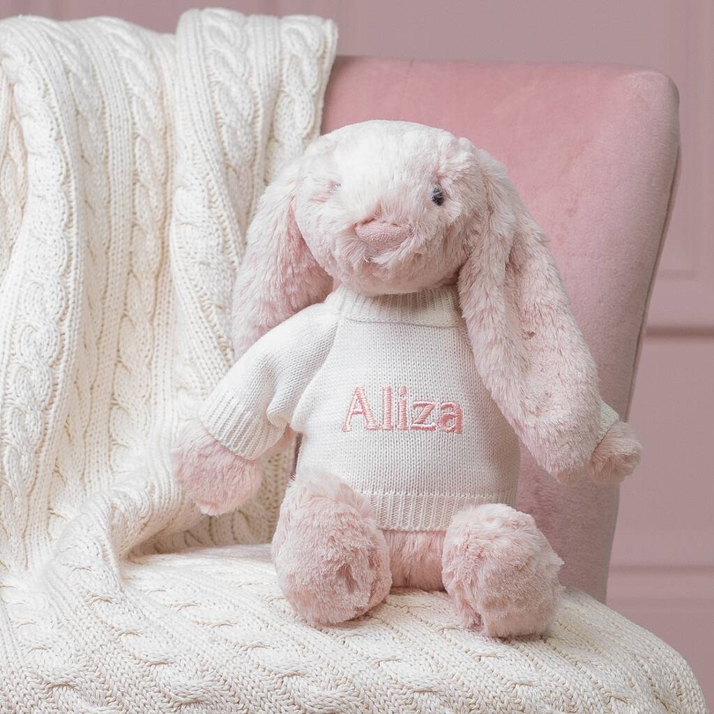 Personalised Blush Pink Bashful Bunny Soft Toy, Pink