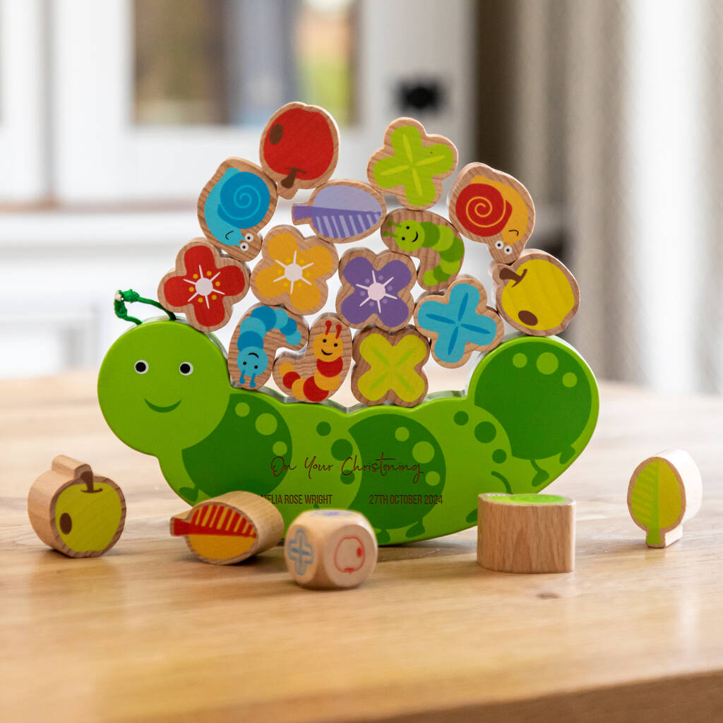 Personalised Caterpillar Balance Game Gift For Christening Baptism, Multi-Coloured