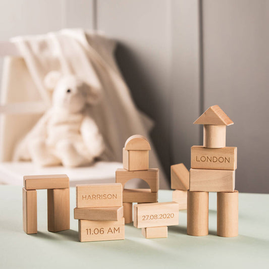 Personalised Christening Wooden Blocks, Brown