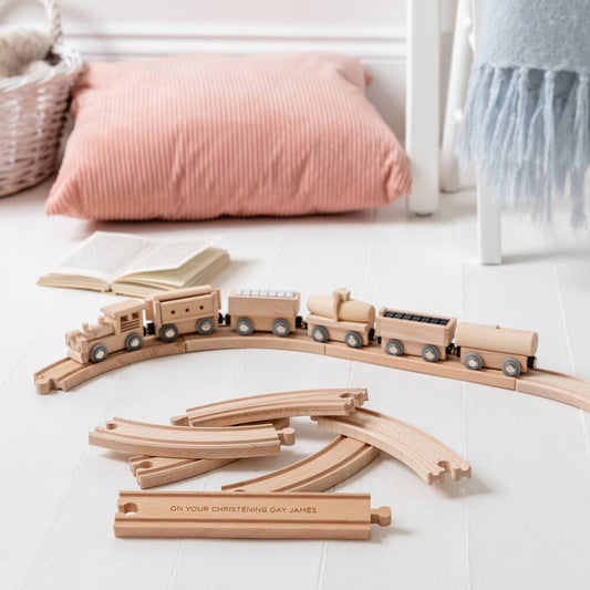 Personalised Christening Wooden Train Set And Track, Beige/Black/Brown/Grey