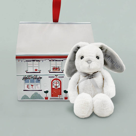 Personalised Christmas Baby Bunny With Gift Box, White