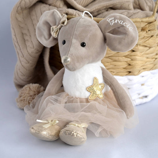 Personalised Dancing Ballerina Mouse Soft Toy, Beige