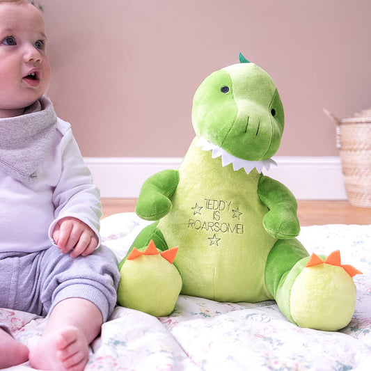 Personalised Dinosaur Childrens Soft Toy, Green