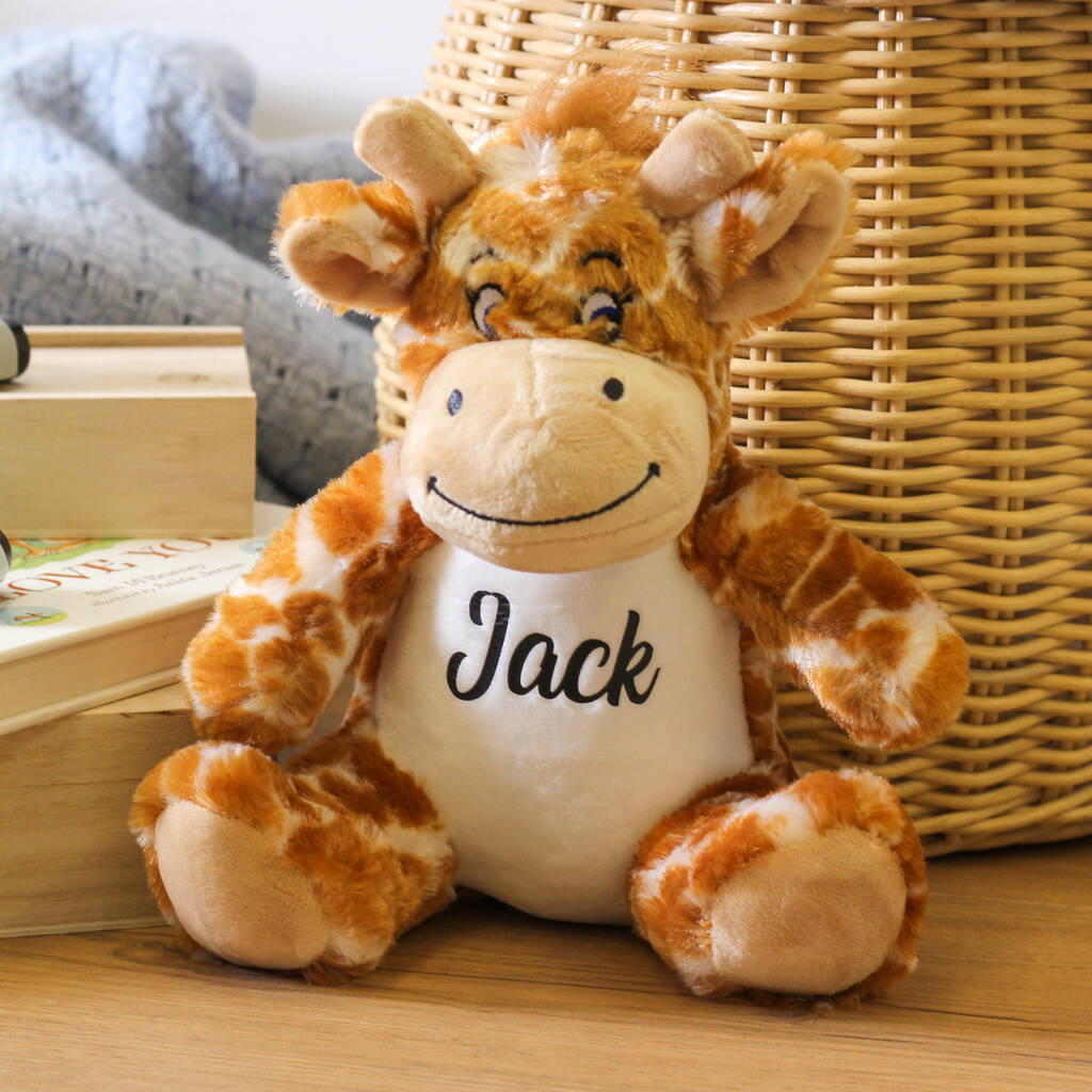 Personalised Giraffe Cuddly Soft Toy For Children, Brown/Multi-Coloured/Multiple Choices Available/Orange