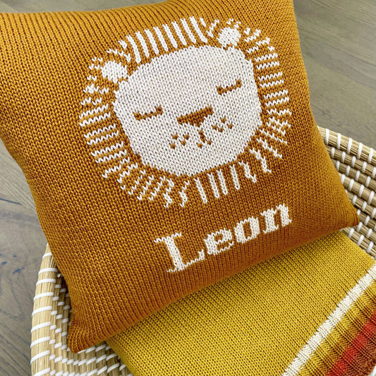 Personalised Knitted Lion Cushion, Multiple Choices Available