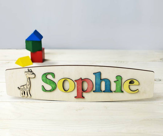 Personalised Name Puzzle With Giraffe, Multi-Coloured