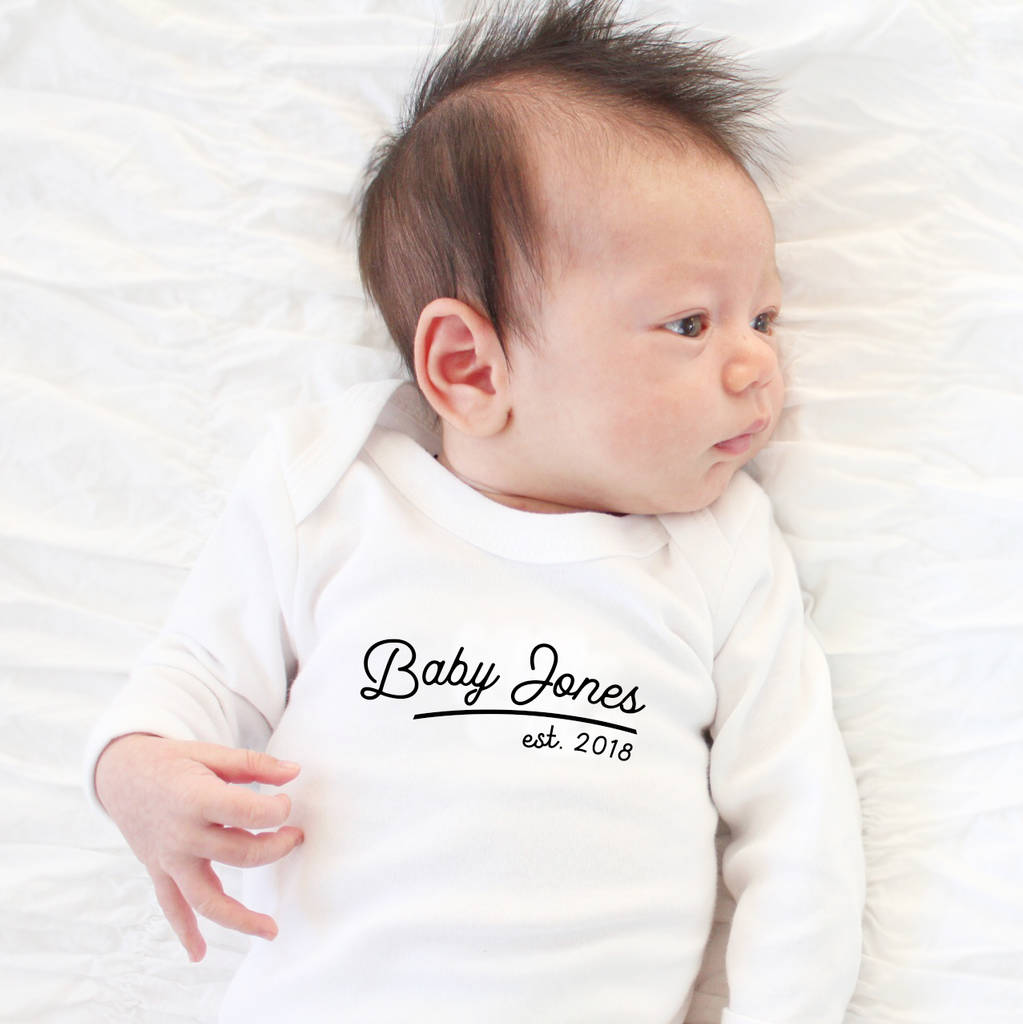 Personalised New Baby Babygrow, White