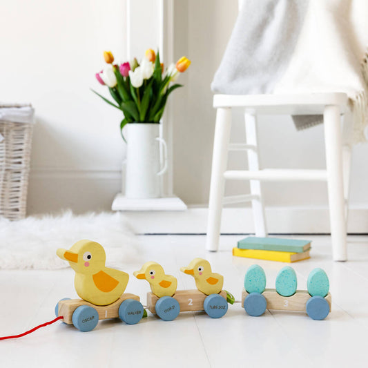 Personalised Pull Along Wooden Easter Ducks, Multi-Coloured