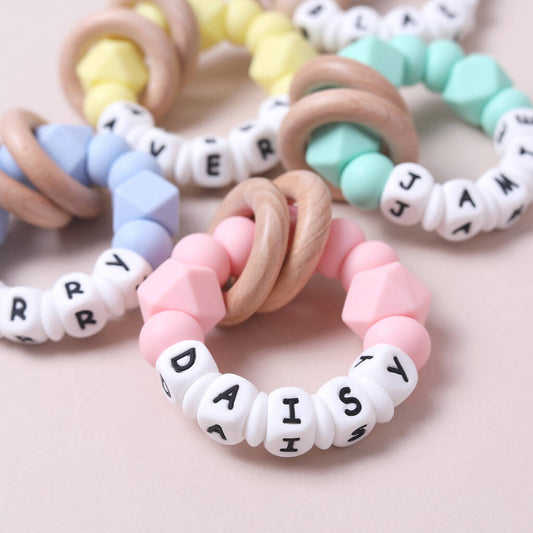 Personalised Rattle Silicone And Wood