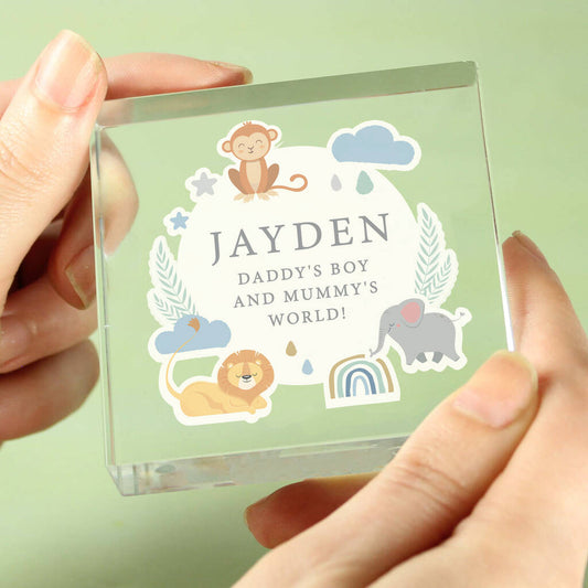 Personalised Safari Animals Crystal Token Baby Gift