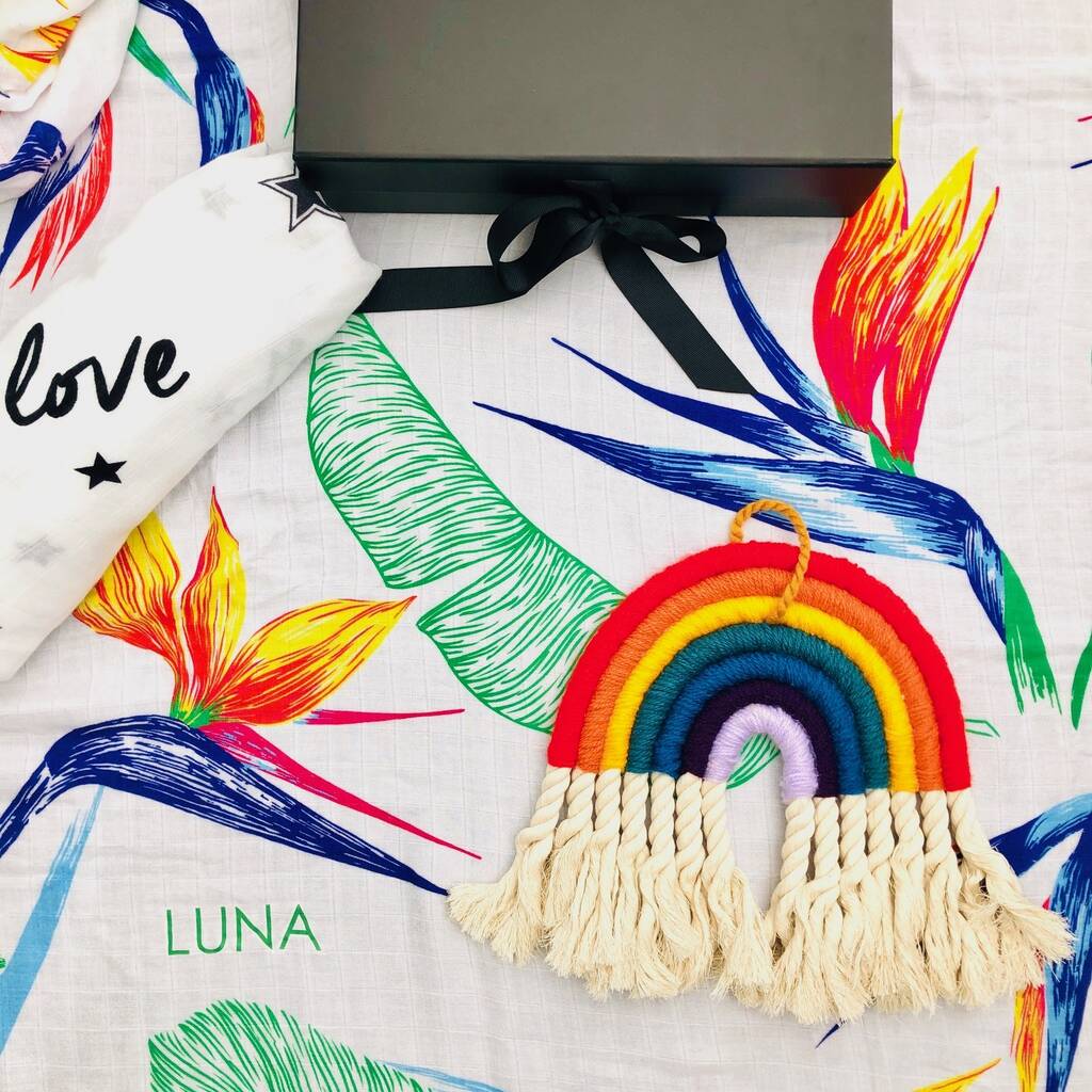 Rainbow Wall Hanging And Muslin Blanket Baby Gift Set, Multi-Coloured