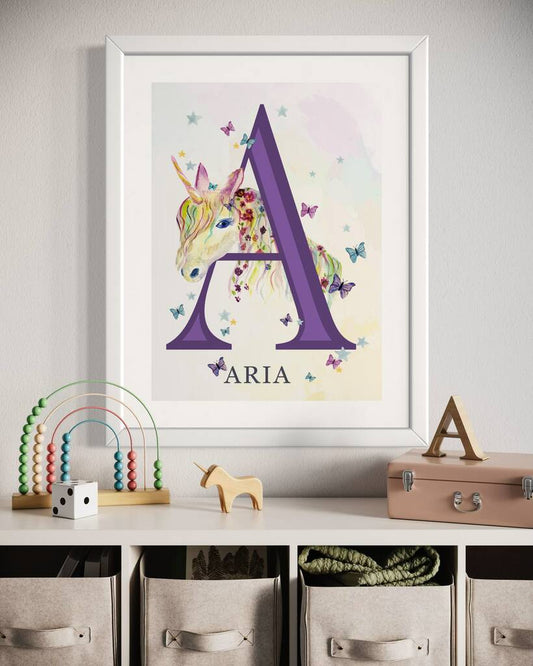 Personalised Unicorn Alphabet Poster, Pink/Purple