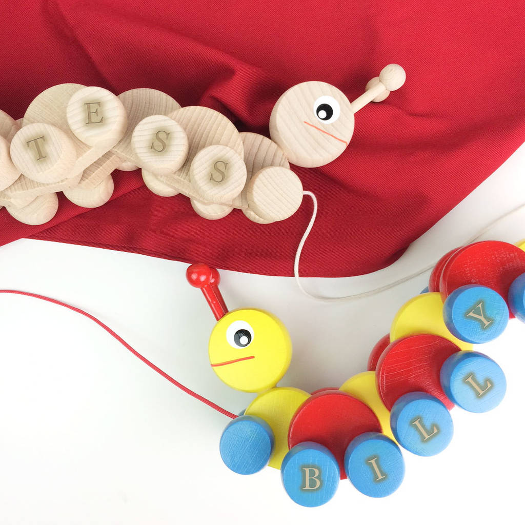 Personalised Wooden Caterpillar Pull Along Toy, Multi-Coloured