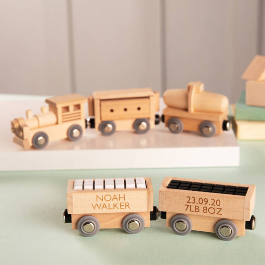 Personalised Wooden Christening Train Set, Browns