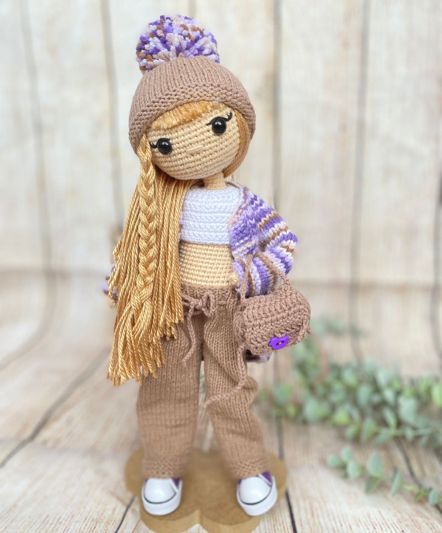 Posable Handmade Crochet Doll For Kids And Adults, Brown/Green/Grey/Multi-Coloured/Pink/Purple/Yellow