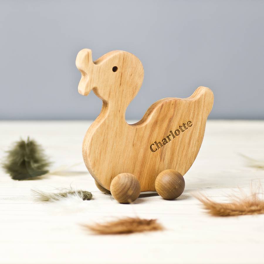 Push Along Personalised Wooden Duck, Brown/Natural