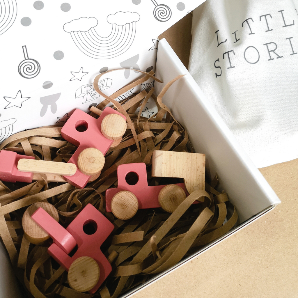 Handmade Set Of Three Pink Wooden Construction Trucks, Pink