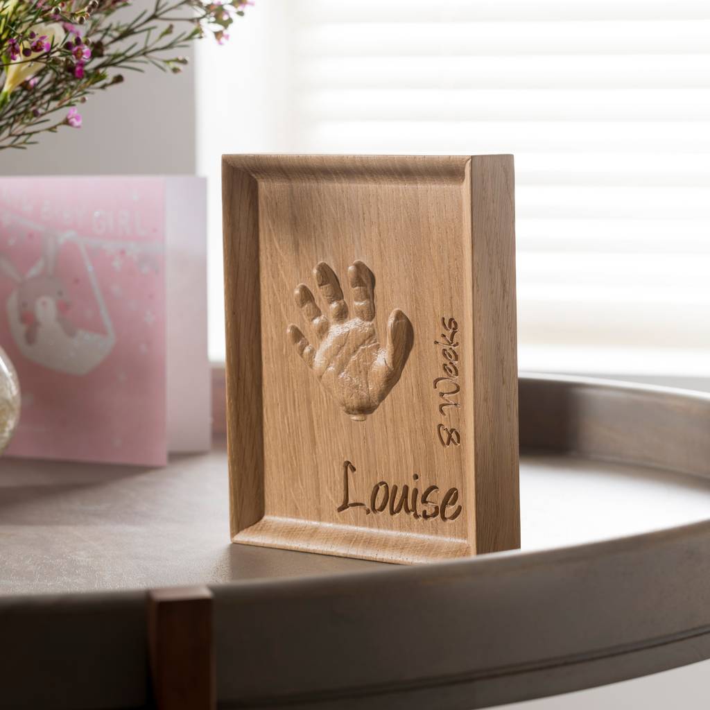 Solid Oak Baby And Toddler Handprint Keepsake, Brown