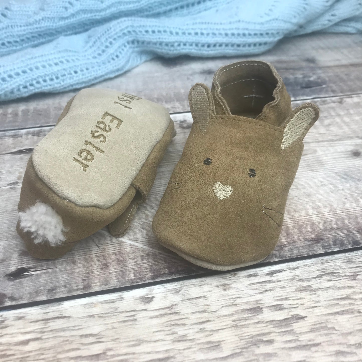 Suede Easter Bunny Baby Shoes With Sheepskin Tail, Brown