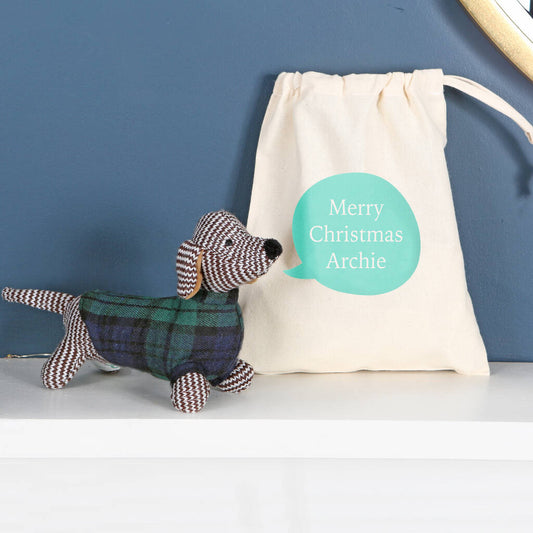 Tartan Plaid Dachshund Sausage Dog Rattle And Bag