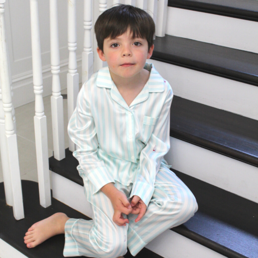 Glacier Stripe Teddy Silk Children's Pyjama Set, Blue