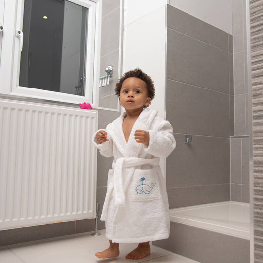 Toddler Hooded Bathrobe With Embroidered Whale