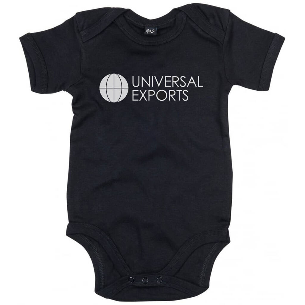 James Bond Universal Exports Funny Baby Grow, Black