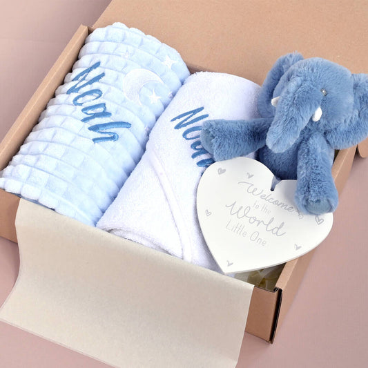 Welcome To The World Baby Personalised Gift Set, Blue