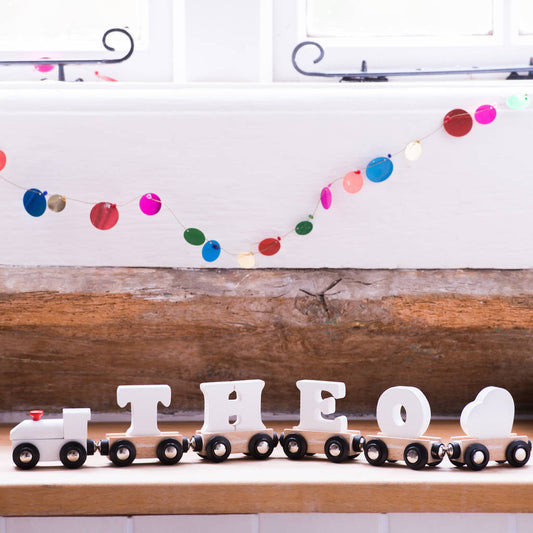 Personalised White Wooden Name Train, Natural/White