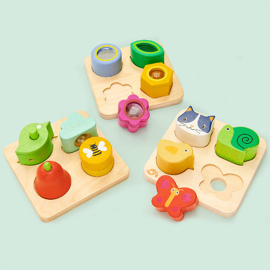 Sensory Bundle (Set of 3 Shape Sorter Puzzles, Visual, Touch & Audio)