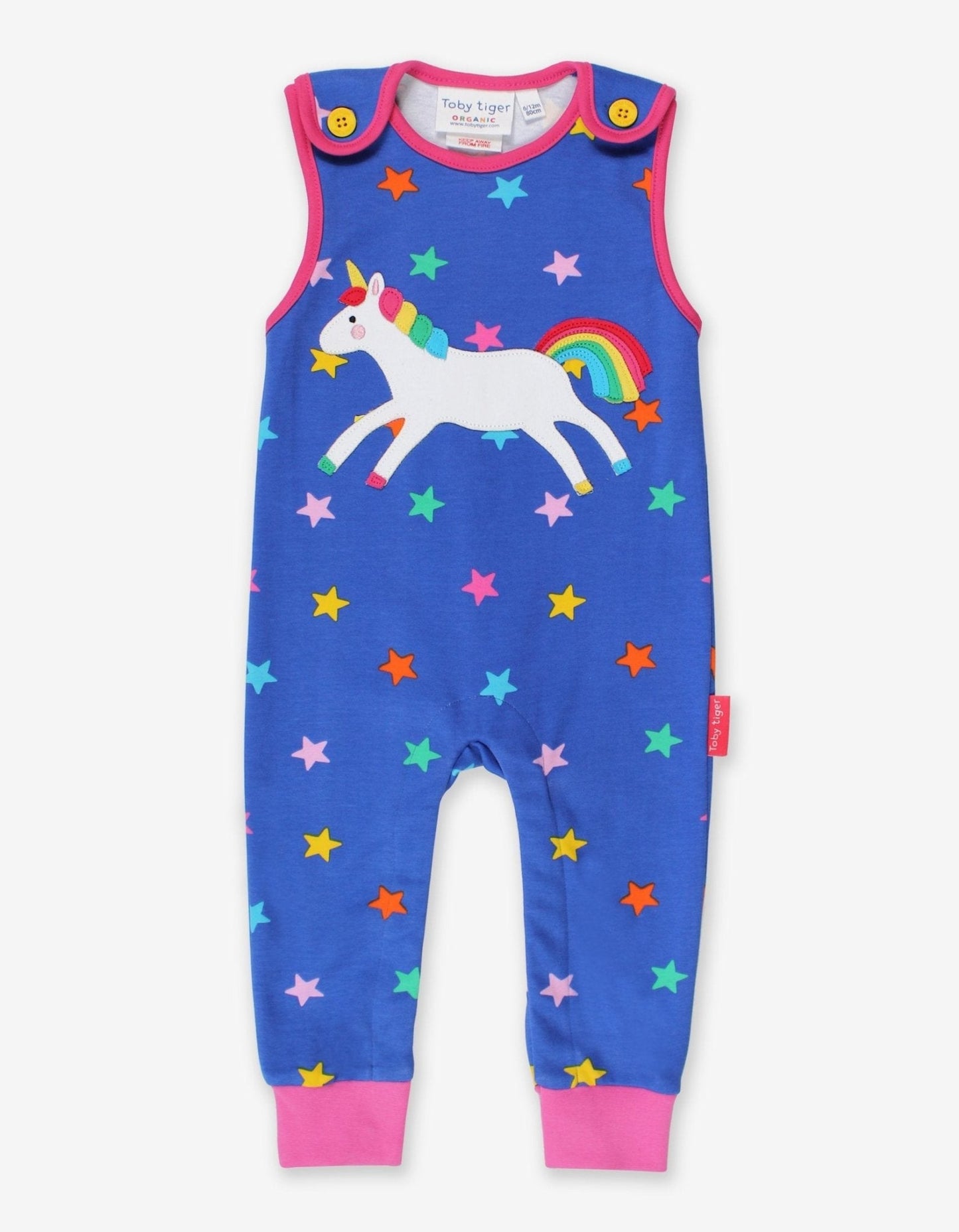 Organic Rainbow Unicorn Applique Slungarees